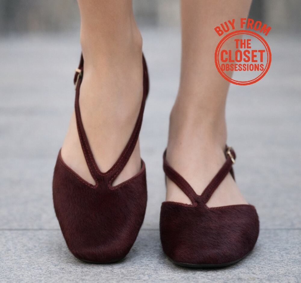Zara NWT Burgundy Leather Double Strap Mary Jane Flats 8
